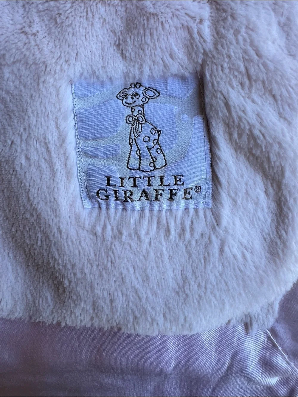 Little Giraffe Plush Pink Luxe Faux Fur Baby Blanket Satin Trim 35x31” Nursery